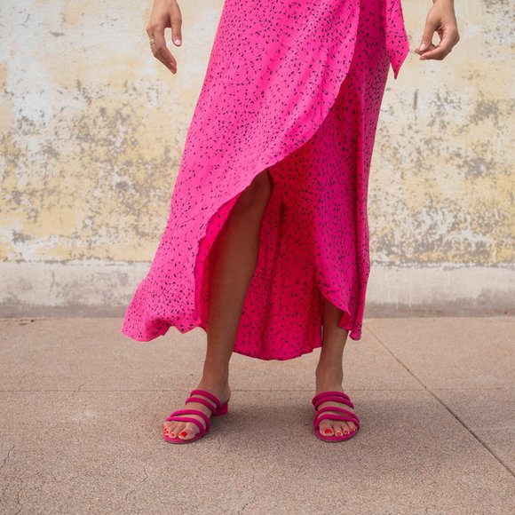 GANNI Pink Floral Crepe Wrap Maxi Dress - Picture 6 of 11